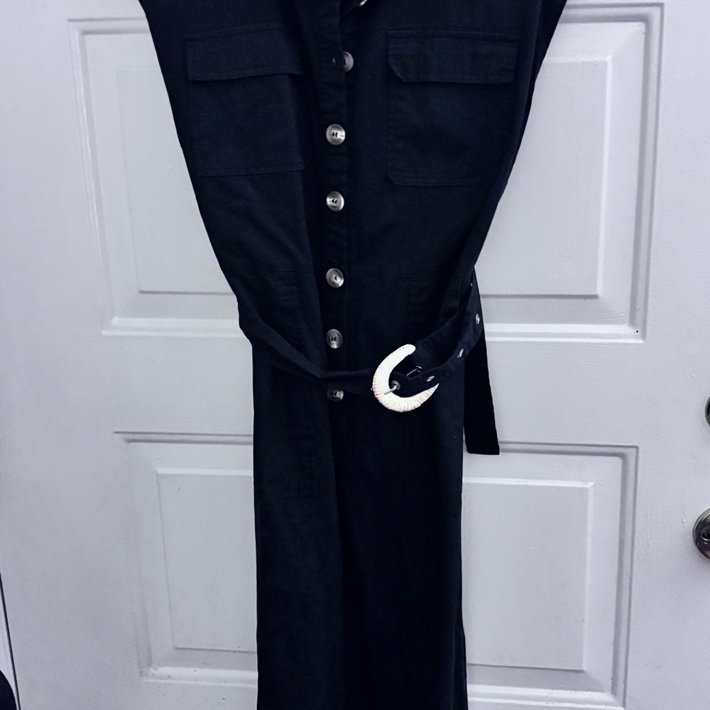 SHEIN Black Button-Front Utility Jumpsuit with Western Belt